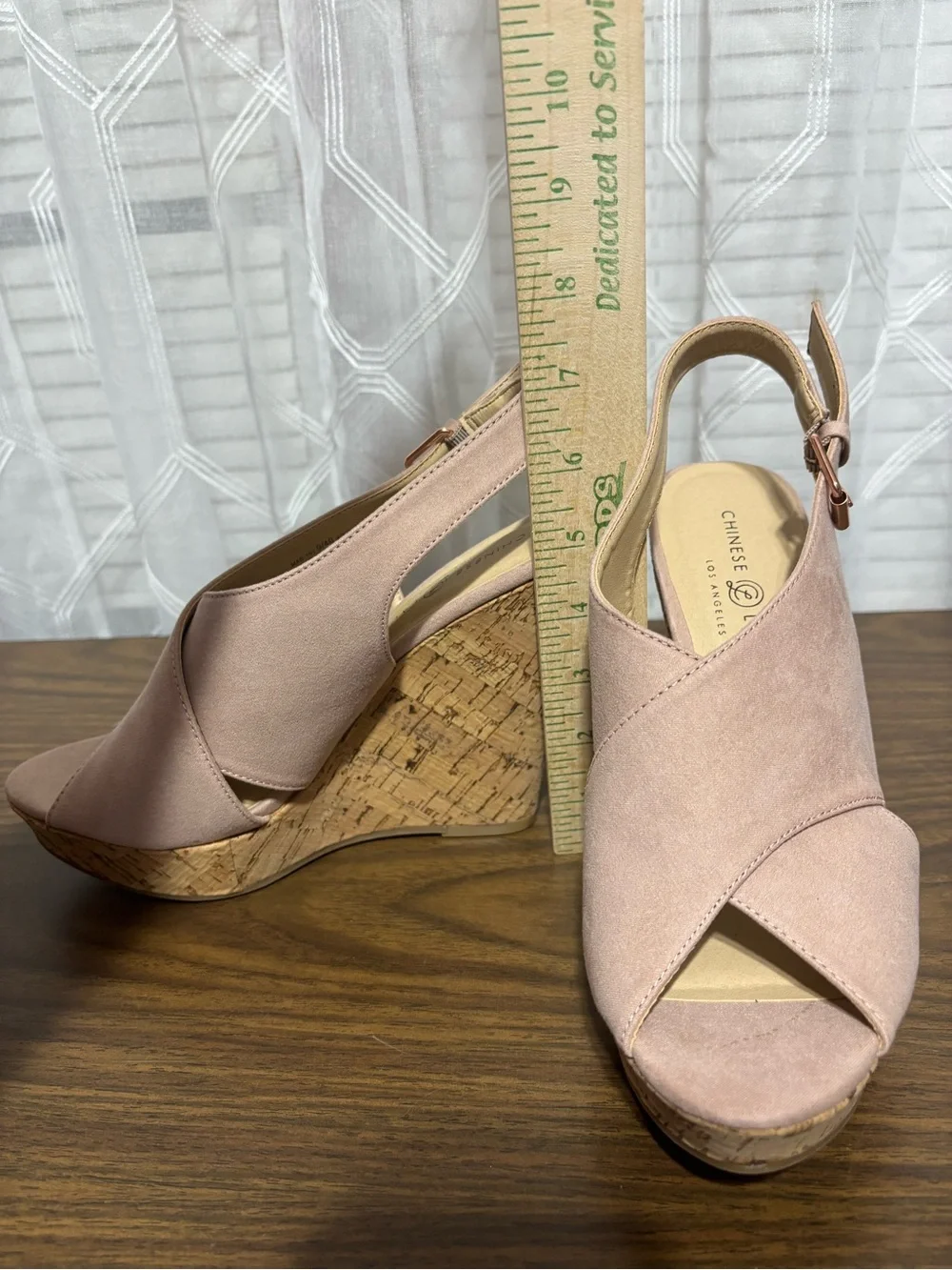 Chinese Laundry 9 Women’s Pink Suede CorkWedge Sandals Slingback 5” wedge